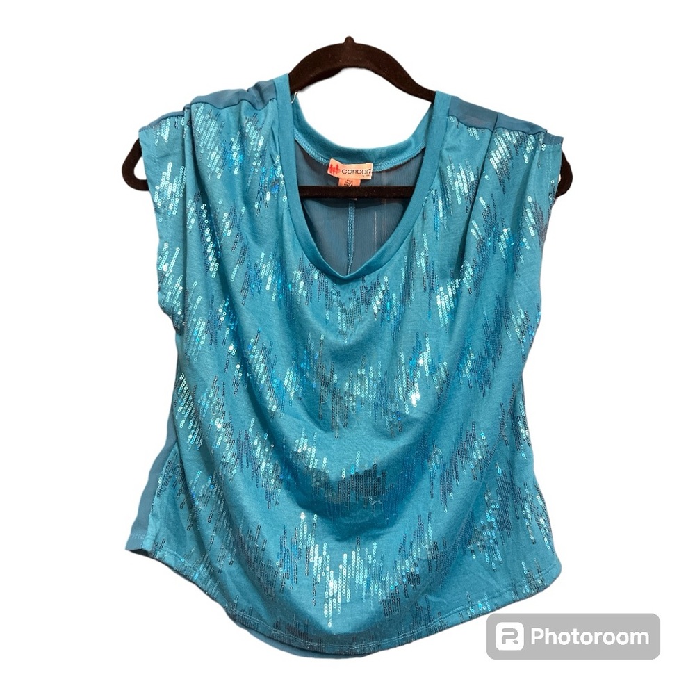 Concert by Claire Women’s Sequence Top Size: L Sleeveless Turquoise